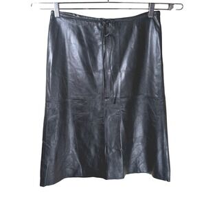 Garfield & Marks Leather Skirt Womens 10 Black A-Line Lace Up Knee Length NEW